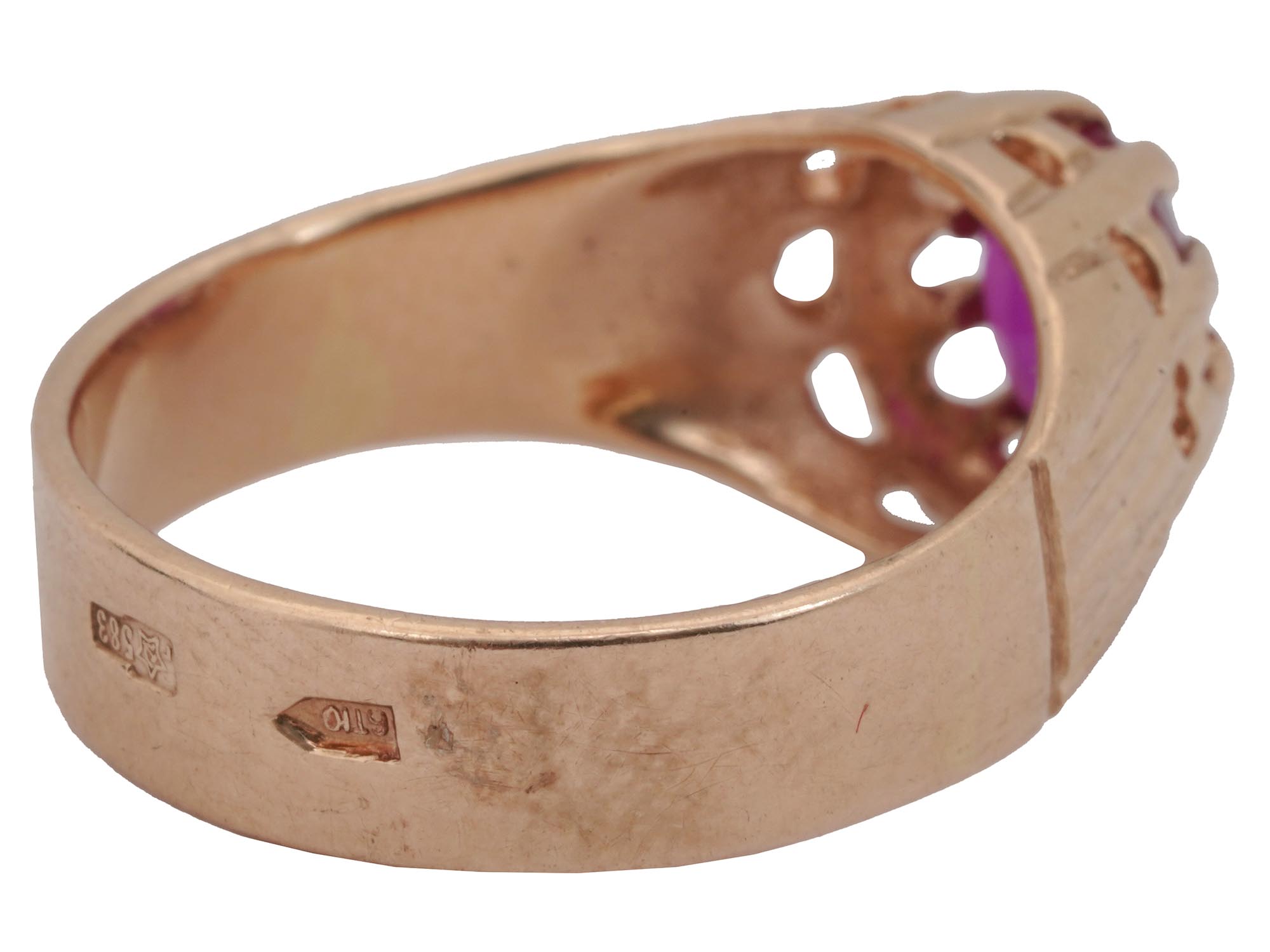 RUSSIAN SOVIET 583 GOLD RING WITH CORUNDUM STONE PIC-2
